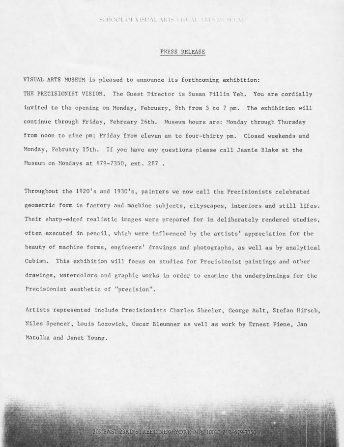 Press Releases depicts: Typewritten description of exhibition