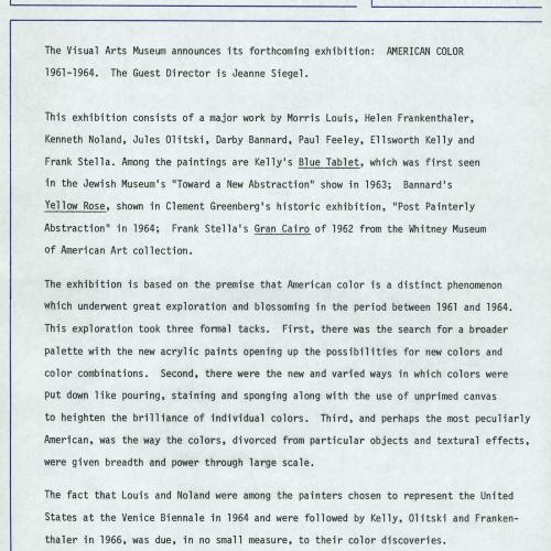Press Releases depicts: Typewritten description of exhibition