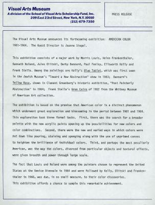 Press Releases depicts: Typewritten description of exhibition