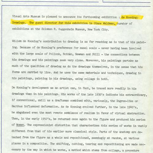 Press Releases depicts: Typewritten description of exhibition