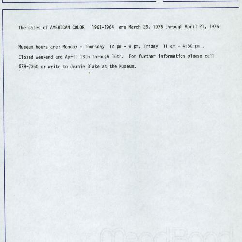 Press Releases depicts: Typewritten description of exhibition