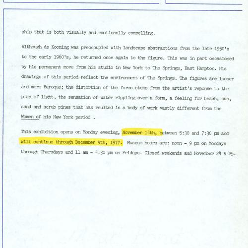 Press Releases depicts: Typewritten description of exhibition