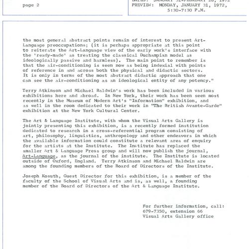 Press Releases depicts: Typewritten description of exhibition