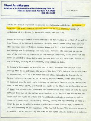 Press Releases depicts: Typewritten description of exhibition