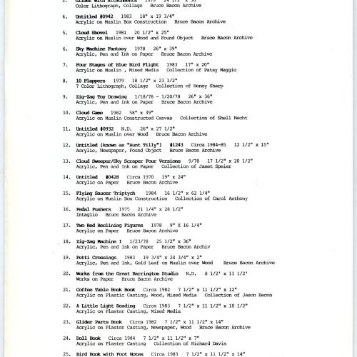 Exhibition Catalogues depicts: Bruce Bacon: Works: Drawings, Paintings and Sculpture catalog