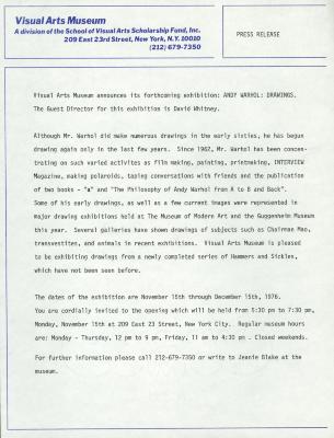 Press Releases depicts: Typewritten description of exhibition