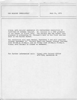 Press Releases depicts: Typewritten description of exhibition