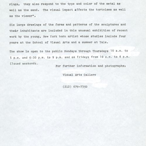 Press Releases depicts: Typewritten description of exhibition