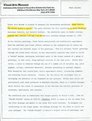 Press Releases depicts: Typewritten description of exhibition
