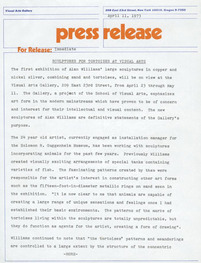 Press Releases depicts: Typewritten description of exhibition