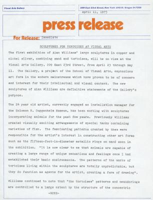 Press Releases depicts: Typewritten description of exhibition