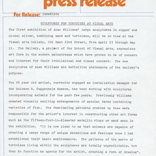 Press Releases depicts: Typewritten description of exhibition
