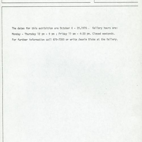 Press Releases depicts: Typewritten description of exhibition