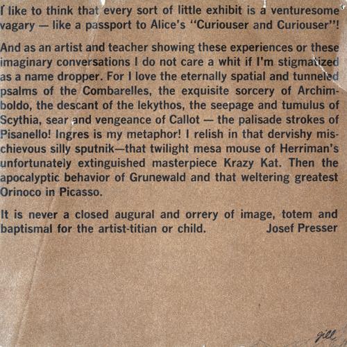 Announcements and invitations depicts: Artist statement
