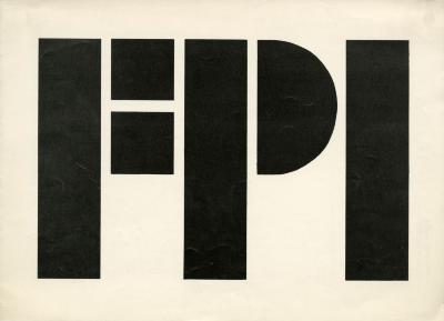 Prints depicts: the letters F P I in large, all caps, black stencil typeface