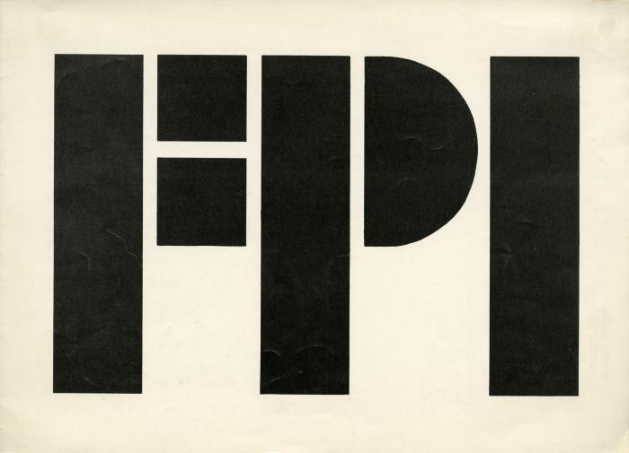 Prints depicts: the letters F P I in large, all caps, black stencil typeface