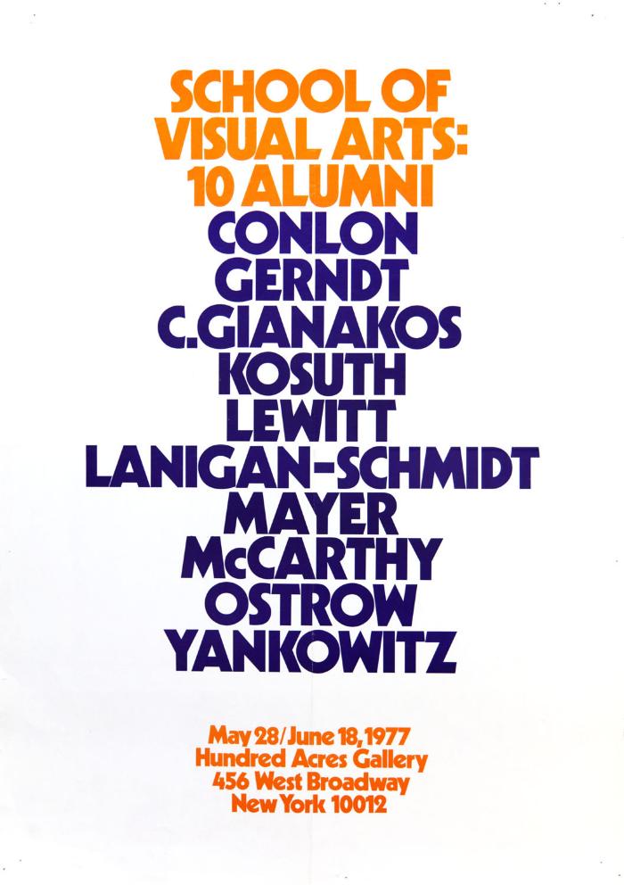 Posters depicts: Text in orange and purple on white paper
