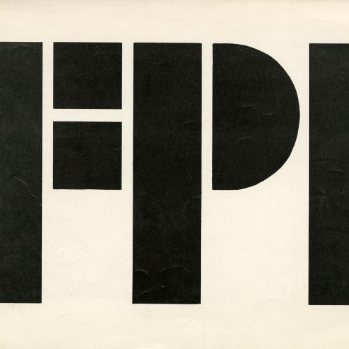 Prints depicts: the letters F P I in large, all caps, black stencil typeface