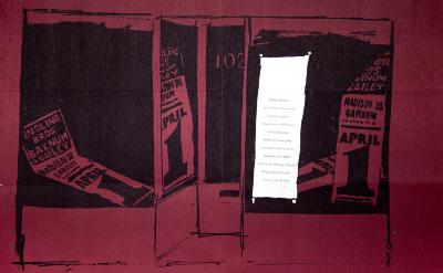 Posters depicts: Drawing of Ringling Brothers posters on walls