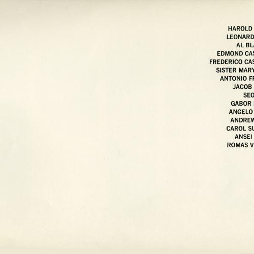 Prints depicts: list of participating artists in black type
