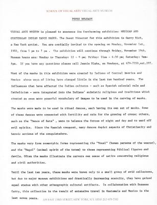 Press Releases depicts: Typewritten description of exhibition