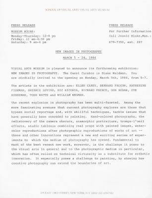 Press Releases depicts: Typewritten document describing exhibition