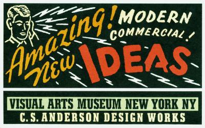 Announcements and invitations depicts: exhibition title and details in 1950s advertisement style