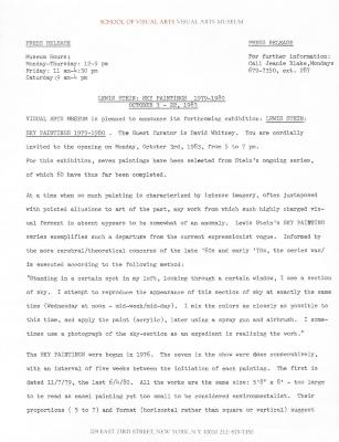 Press Releases depicts: Typewritten description of exhibition