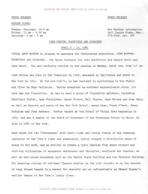 Press Releases depicts: Typewritten document describing exhibition