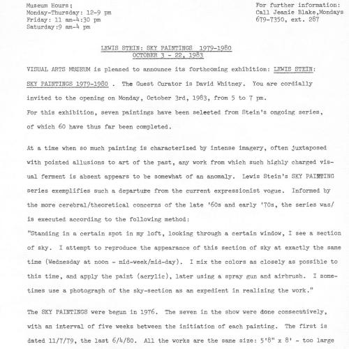 Press Releases depicts: Typewritten description of exhibition