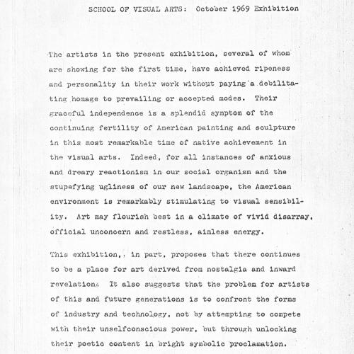 Prints depicts: typed press release on Visual Arts Gallery letterhead