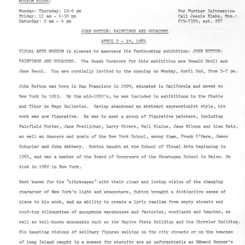 Press Releases depicts: Typewritten document describing exhibition