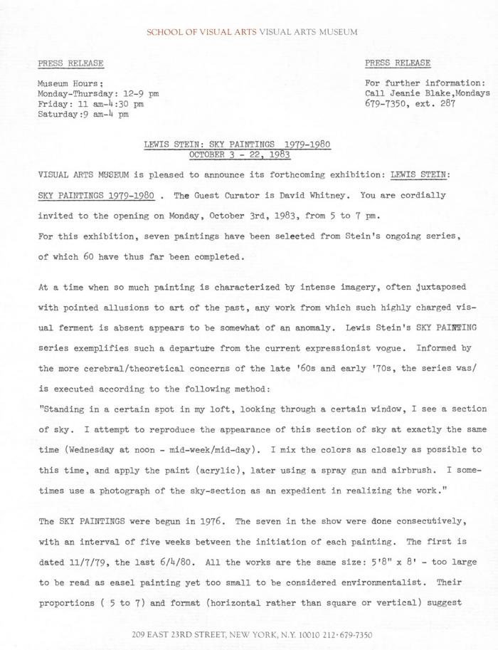 Press Releases depicts: Typewritten description of exhibition