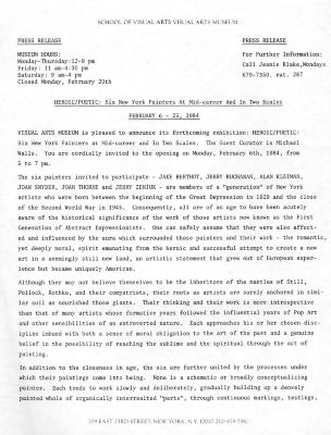 Press Releases depicts: Typewritten document describing exhibition