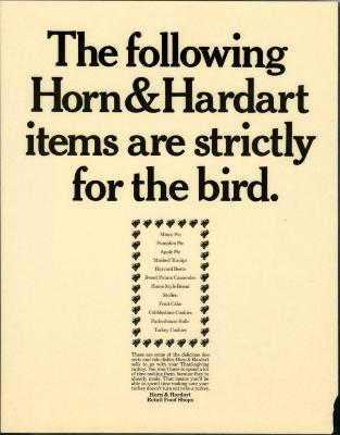 Advertisements depicts: List of Thanksgiving side dishes and desserts in a border of Turkeys 