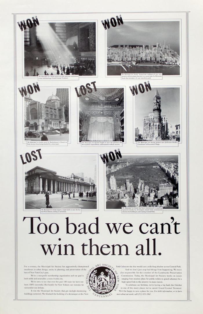 Advertisements depicts: 7 images of cities and buildings, five have a "won" stamped over them, two have a "lost" stamped over them 