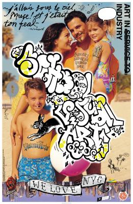 Posters depicts: Color collage and illustration on top of a beach portrait of a couple and their two young kids. "School of Visual Arts" is in a handwritten, graffiti-style font.