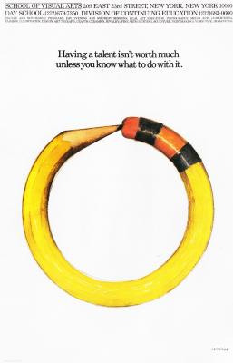Posters depicts: Color illustration of a pencil bent into a circle against a white background.