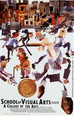 Posters depicts: Colorful collage of a menagerie of people on a city street.