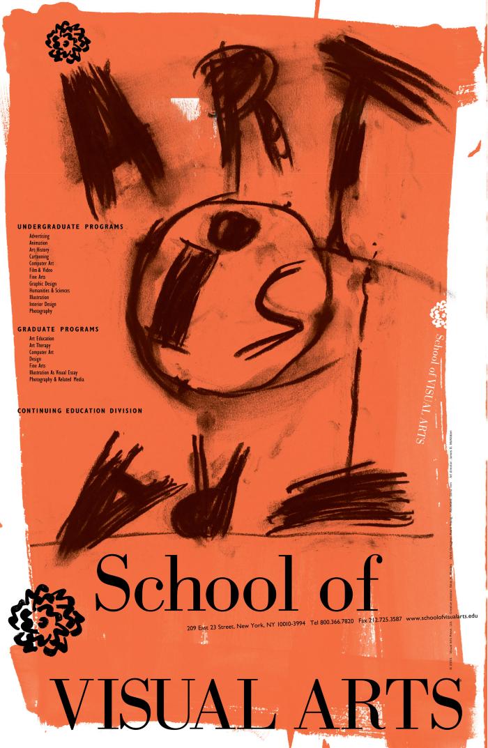 Posters depicts: Large, rough, handwritten text and small typed text against an orange background.