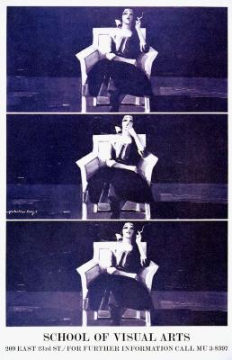 Posters depicts: Trisected image; each box contains a blue illustration of a different motion of a seated woman smoking a cigarette.