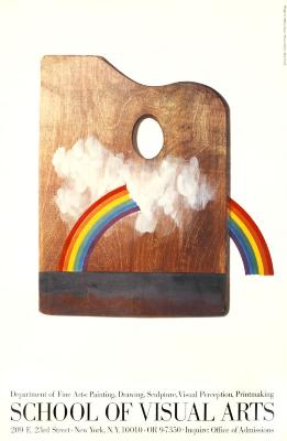 Posters depicts: Illustration of a painting palette with a rainbow and clouds running through it.