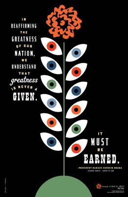 Posters depicts: without a head, painting their own face against a blue background; the SVA logo makes up the eyes, and the text makes up the nose and mouth.
