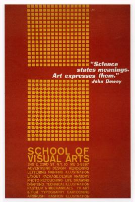 Posters depicts: Two yellow grids against a red background; one is normal, but the other has blocks twisted slightly to create a spiraling effect. Text is in yellow.
