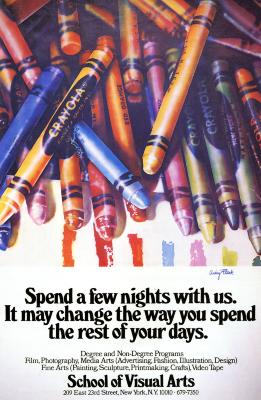 Posters depicts: Colorful, realistic illustration of a close-up of a collection of crayons.
