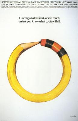Posters depicts: Color illustration of a pencil bent into a circle against a white background.