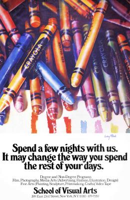 Posters depicts: Colorful, realistic illustration of a close-up of a collection of crayons.
