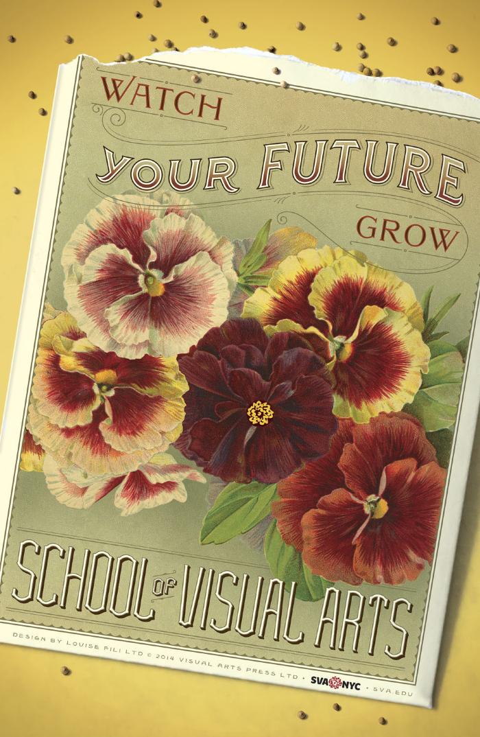 Posters depicts: Color illustration of a vintage postcard of red and yellow flowers against a green background, against a yellow background.