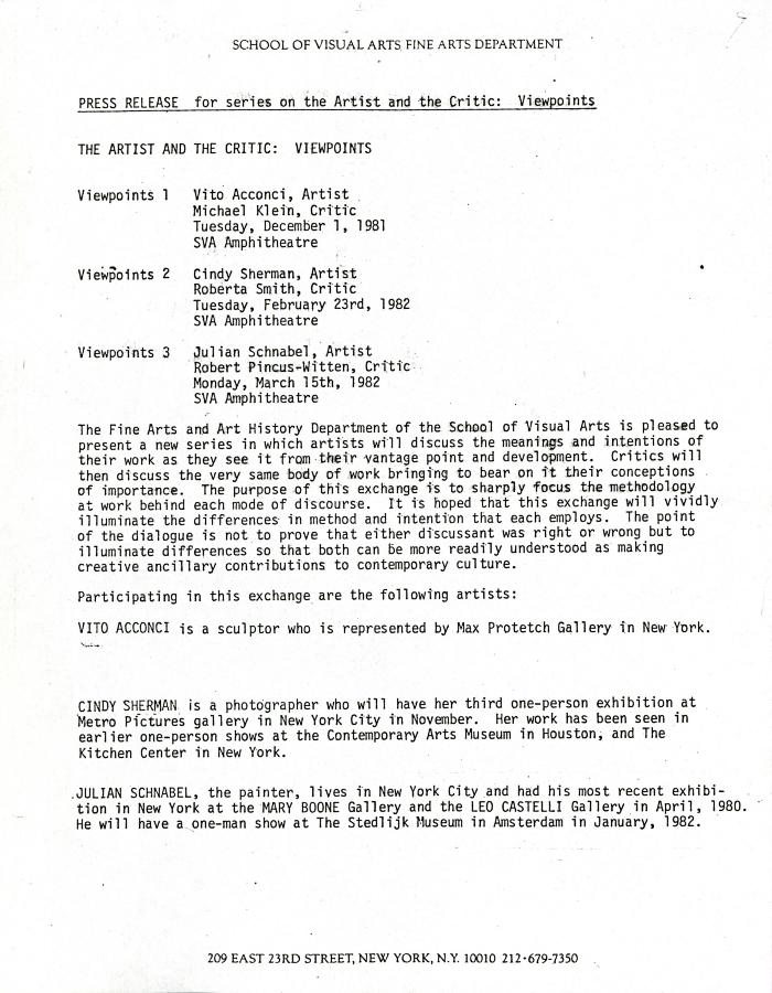 Press Releases depicts: typed press release for entire event series