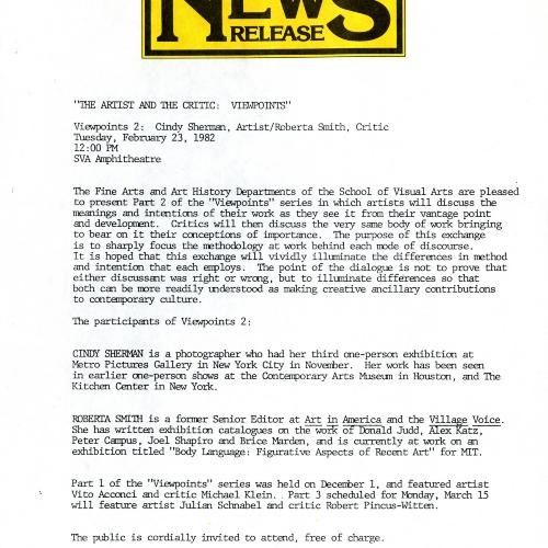 Press Releases depicts: typed press release for Viewpoints 2